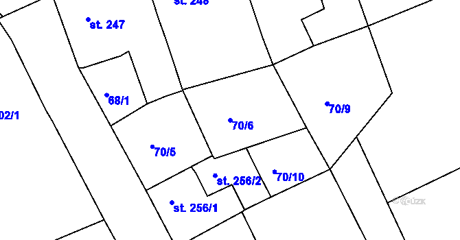 Parcela st. 70/6 v KÚ Kařez, Katastrální mapa