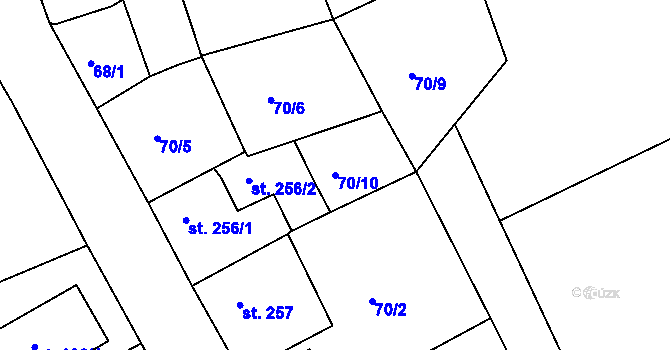 Parcela st. 70/10 v KÚ Kařez, Katastrální mapa