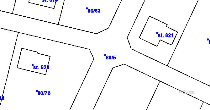 Parcela st. 80/5 v KÚ Kařez, Katastrální mapa