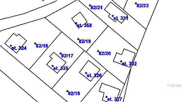 Parcela st. 82/20 v KÚ Kařez, Katastrální mapa