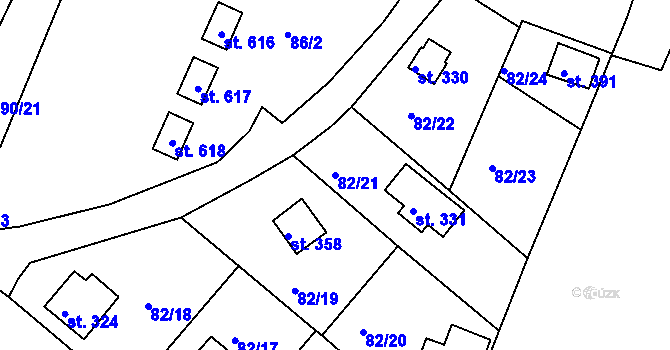 Parcela st. 82/21 v KÚ Kařez, Katastrální mapa