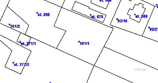 Parcela st. 101/1 v KÚ Kařez, Katastrální mapa