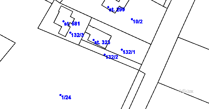 Parcela st. 132/2 v KÚ Kařez, Katastrální mapa