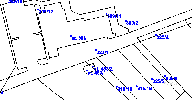 Parcela st. 323/1 v KÚ Kařez, Katastrální mapa