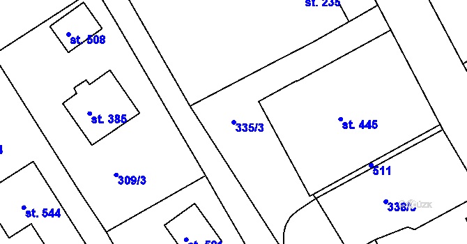 Parcela st. 335/3 v KÚ Kařez, Katastrální mapa