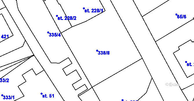Parcela st. 338/8 v KÚ Kařez, Katastrální mapa