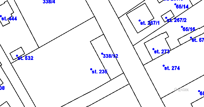 Parcela st. 338/12 v KÚ Kařez, Katastrální mapa