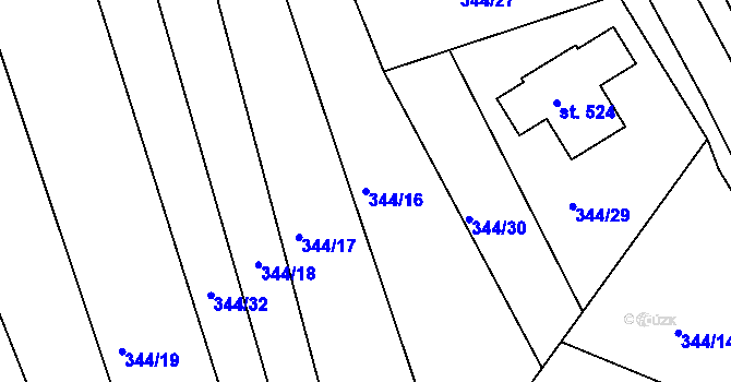 Parcela st. 344/16 v KÚ Kařez, Katastrální mapa