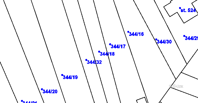 Parcela st. 344/18 v KÚ Kařez, Katastrální mapa