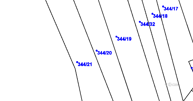 Parcela st. 344/20 v KÚ Kařez, Katastrální mapa