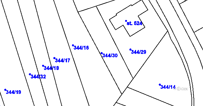 Parcela st. 344/30 v KÚ Kařez, Katastrální mapa