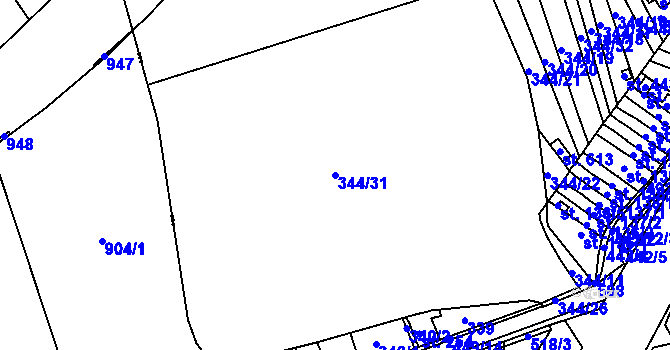 Parcela st. 344/31 v KÚ Kařez, Katastrální mapa