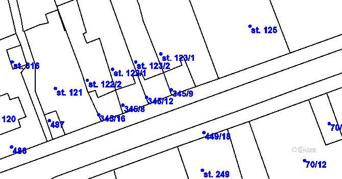 Parcela st. 345/9 v KÚ Kařez, Katastrální mapa
