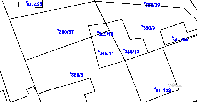 Parcela st. 345/11 v KÚ Kařez, Katastrální mapa