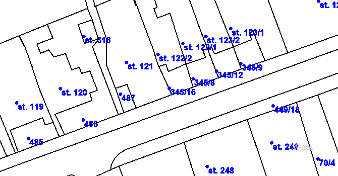 Parcela st. 345/16 v KÚ Kařez, Katastrální mapa