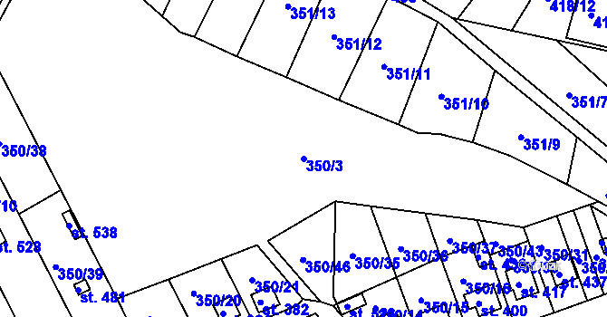 Parcela st. 350/3 v KÚ Kařez, Katastrální mapa