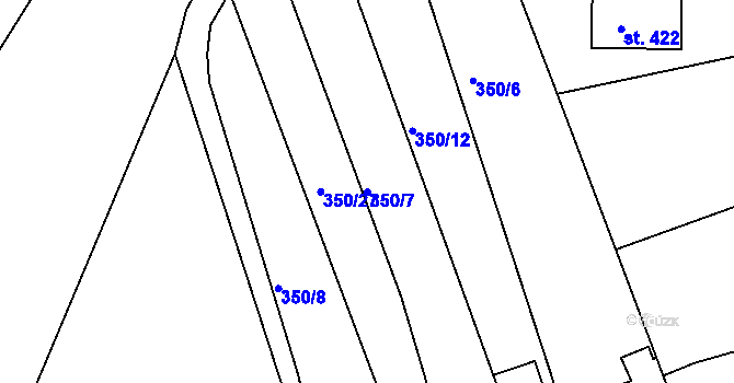 Parcela st. 350/7 v KÚ Kařez, Katastrální mapa