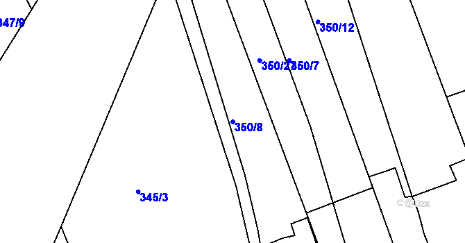 Parcela st. 350/8 v KÚ Kařez, Katastrální mapa