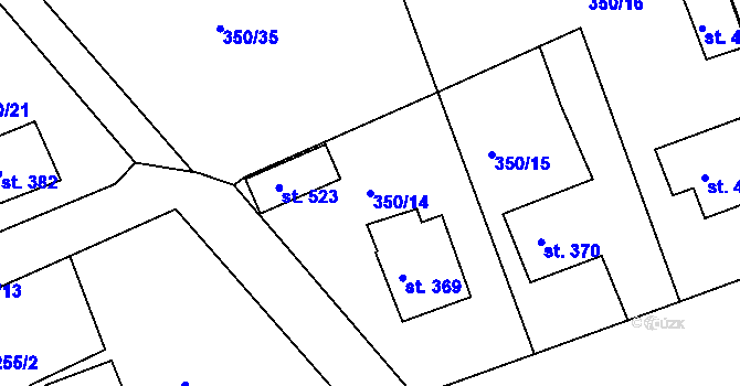 Parcela st. 350/14 v KÚ Kařez, Katastrální mapa