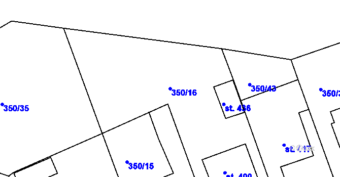 Parcela st. 350/16 v KÚ Kařez, Katastrální mapa