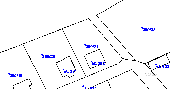 Parcela st. 350/21 v KÚ Kařez, Katastrální mapa