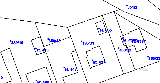 Parcela st. 350/31 v KÚ Kařez, Katastrální mapa