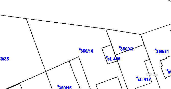 Parcela st. 350/37 v KÚ Kařez, Katastrální mapa