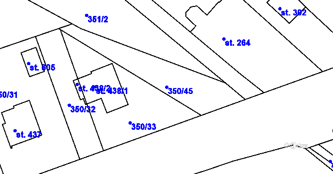Parcela st. 350/45 v KÚ Kařez, Katastrální mapa