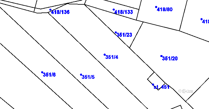 Parcela st. 351/4 v KÚ Kařez, Katastrální mapa