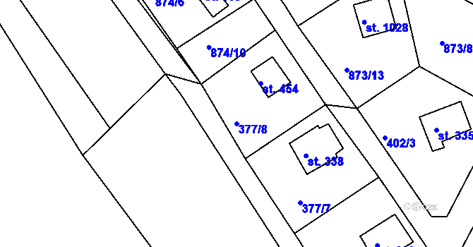 Parcela st. 377/8 v KÚ Kařez, Katastrální mapa