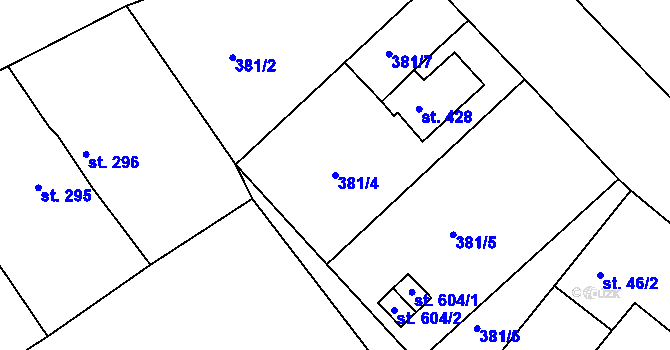 Parcela st. 381/4 v KÚ Kařez, Katastrální mapa