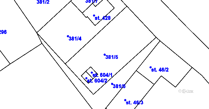Parcela st. 381/5 v KÚ Kařez, Katastrální mapa