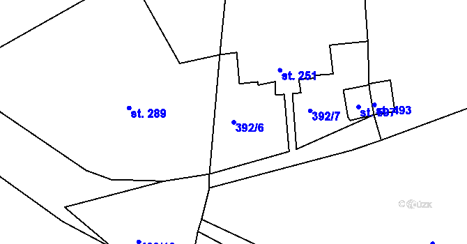 Parcela st. 392/6 v KÚ Kařez, Katastrální mapa