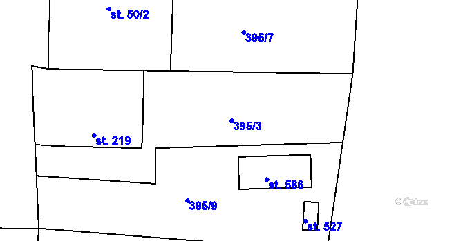 Parcela st. 395/3 v KÚ Kařez, Katastrální mapa