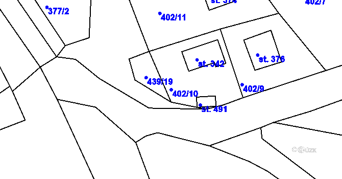 Parcela st. 402/10 v KÚ Kařez, Katastrální mapa
