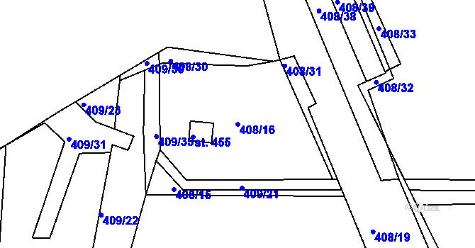 Parcela st. 408/16 v KÚ Kařez, Katastrální mapa
