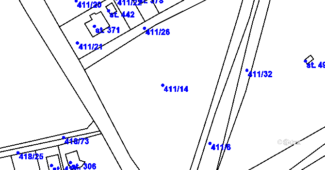Parcela st. 411/14 v KÚ Kařez, Katastrální mapa