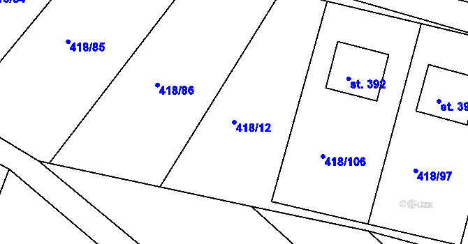 Parcela st. 418/12 v KÚ Kařez, Katastrální mapa