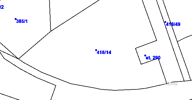 Parcela st. 418/14 v KÚ Kařez, Katastrální mapa