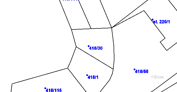 Parcela st. 418/30 v KÚ Kařez, Katastrální mapa
