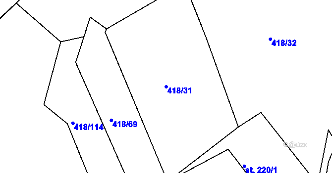 Parcela st. 418/31 v KÚ Kařez, Katastrální mapa