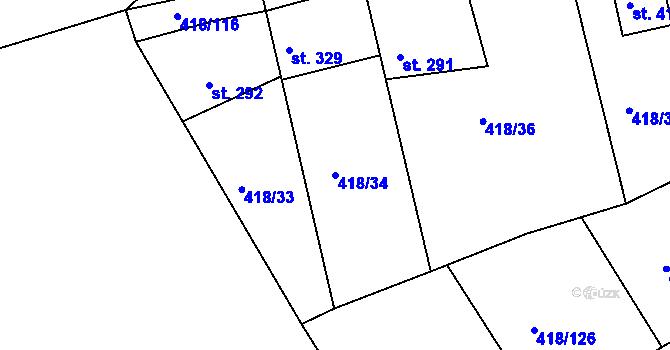 Parcela st. 418/34 v KÚ Kařez, Katastrální mapa