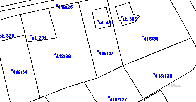 Parcela st. 418/37 v KÚ Kařez, Katastrální mapa