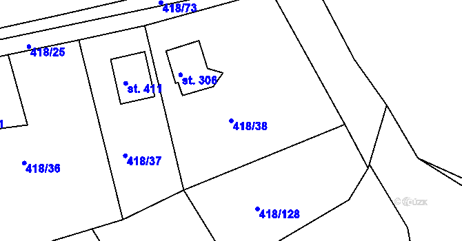 Parcela st. 418/38 v KÚ Kařez, Katastrální mapa