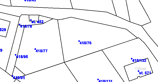 Parcela st. 418/76 v KÚ Kařez, Katastrální mapa