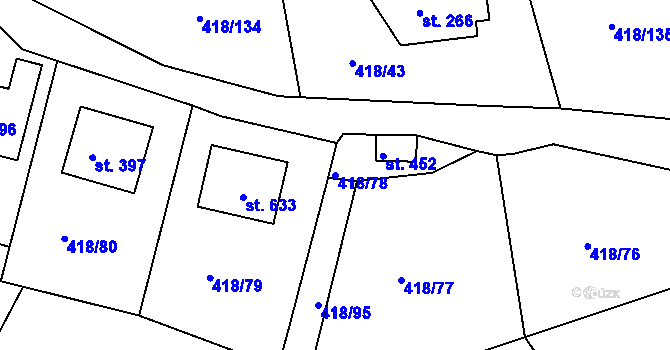 Parcela st. 418/78 v KÚ Kařez, Katastrální mapa