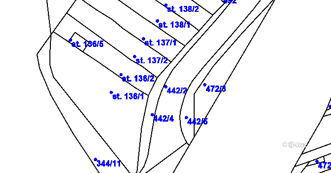 Parcela st. 442/2 v KÚ Kařez, Katastrální mapa