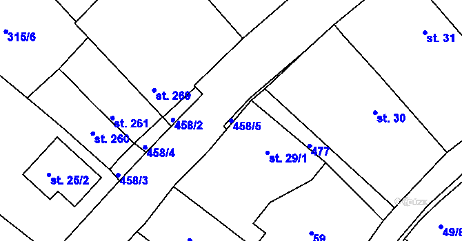 Parcela st. 458/5 v KÚ Kařez, Katastrální mapa