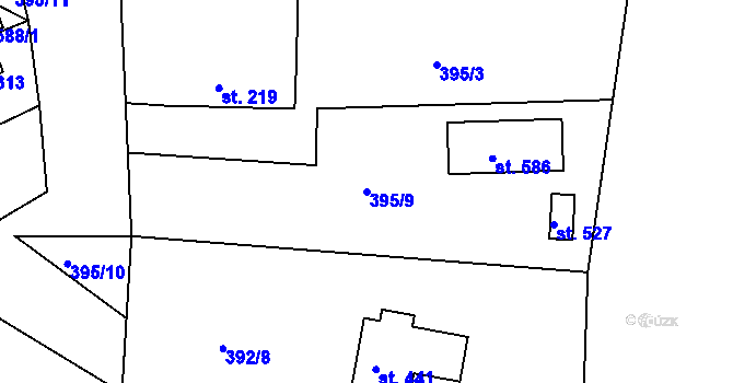 Parcela st. 395/9 v KÚ Kařez, Katastrální mapa