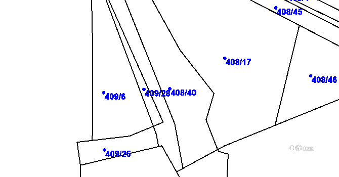Parcela st. 408/40 v KÚ Kařez, Katastrální mapa